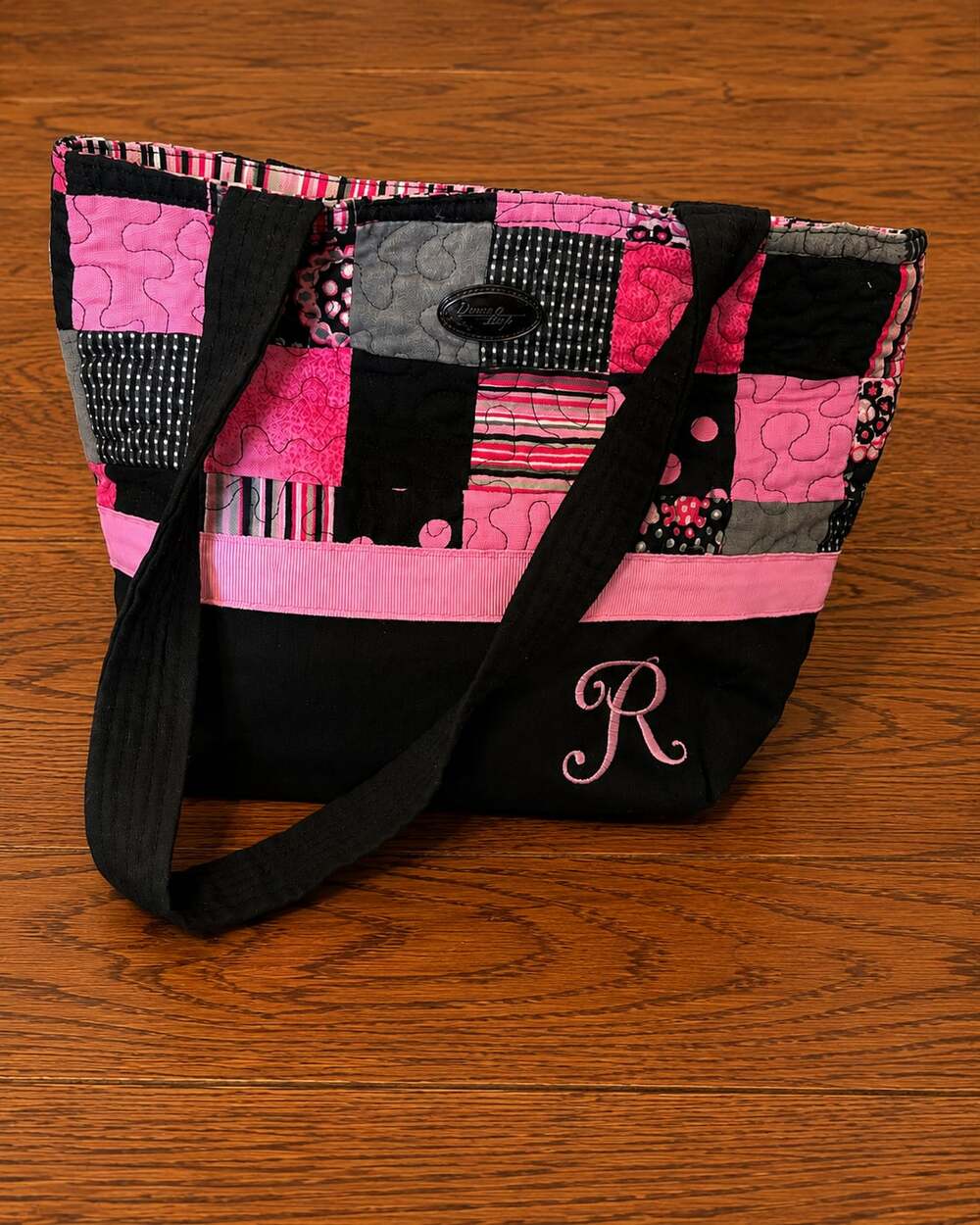 Donna Sharp Leah Handbag Hot Pink Quilted Patchwork Tote with Monogram